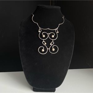 Vintage Sterling Silver Mid Century Statement Swirl Design Necklace